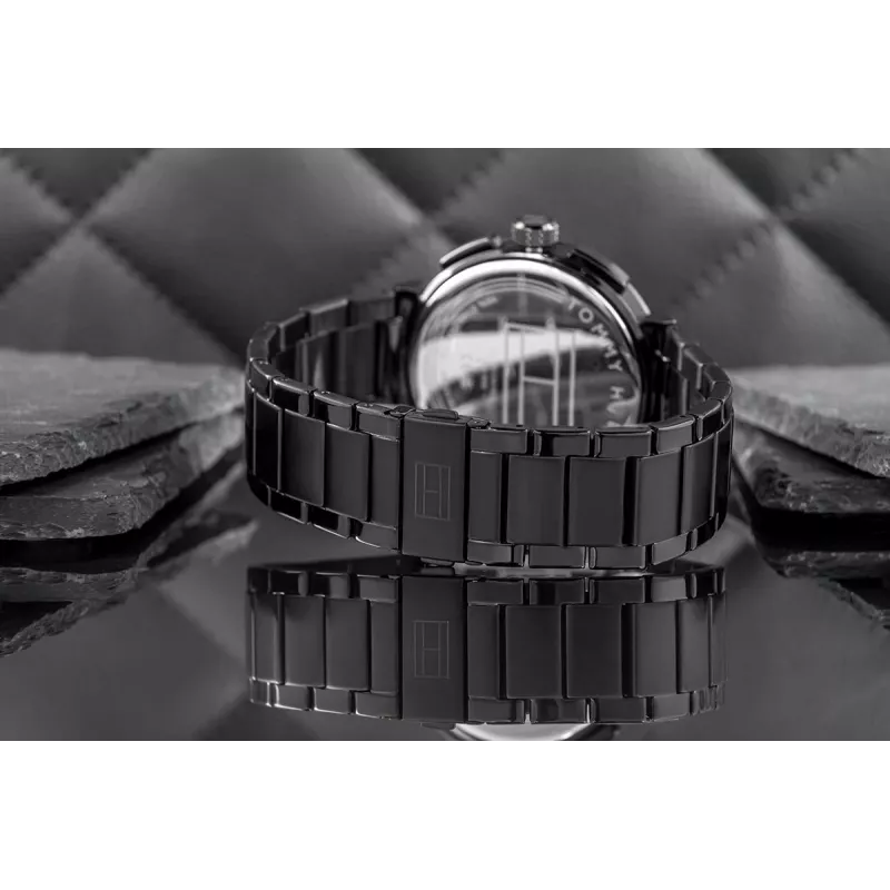 Zegarek Tommy Hilfiger Decker męski kwarcowy 44mm stal nierdzewna niebieska tarcza brązowa skóra