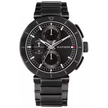 Zegarek Tommy Hilfiger Decker męski kwarcowy 44mm stal nierdzewna niebieska tarcza brązowa skóra