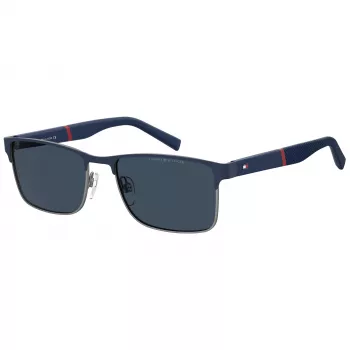 TOMMY HILFIGER TH-2040-S-KU0 Męskie okulary przeciwsłoneczne prostokątne, oprawka Havana z acetatu, szare soczewki poliwęglanowe UV400