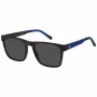 TOMMY HILFIGER TH-2144-S-D51 Męskie okulary przeciwsłoneczne prostokątne - czarna oprawka acetatowa, szare soczewki poliwęglanowe 55/19/145 mm