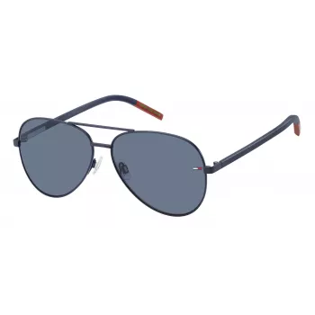 Tommy Hilfiger TJ-0008-S-FLL Unisex Prostokątne Okulary Przeciwsłoneczne - Czarna Oprawka Acetatowa, Szare Soczewki Poliwęglanowe, Ochrona UV400
