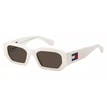TOMMY JEANS TJ-0099-S-VK6 Uniseksowe okulary przeciwsłoneczne prostokątne, czarna oprawka, soczewki dymnoszare, 53/20/145 mm