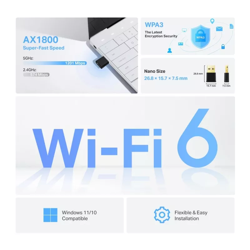 TP-LINK Archer TX1800U Nano AX1800 Dual Band Wi-Fi 6 USB Adapter, 1.8 Gbps