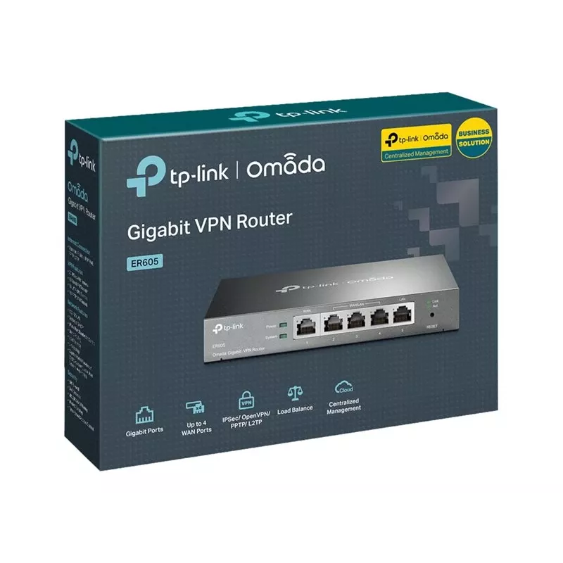 TP-LINK ER605 SafeStream Router - Gigabitowy router VPN z przełącznikiem 4-portowym, 3 porty WAN, montaż na ścianie