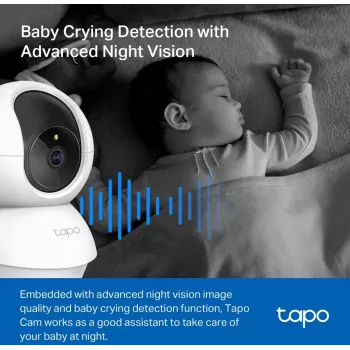 TP-Link Tapo C200C kamera Wi-Fi do monitoringu z obrotem i pochyleniem - 1080p Full HD, zakres poziomy 360°, dwukierunkowe audio, noktowizja do 9m, MicroSD do 256GB, biała