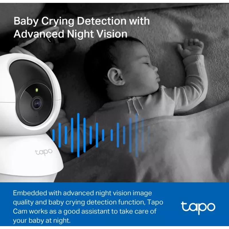 TP-Link Tapo C200C kamera Wi-Fi do monitoringu z obrotem i pochyleniem - 1080p Full HD, zakres poziomy 360°, dwukierunkowe audio, noktowizja do 9m, MicroSD do 256GB, biała