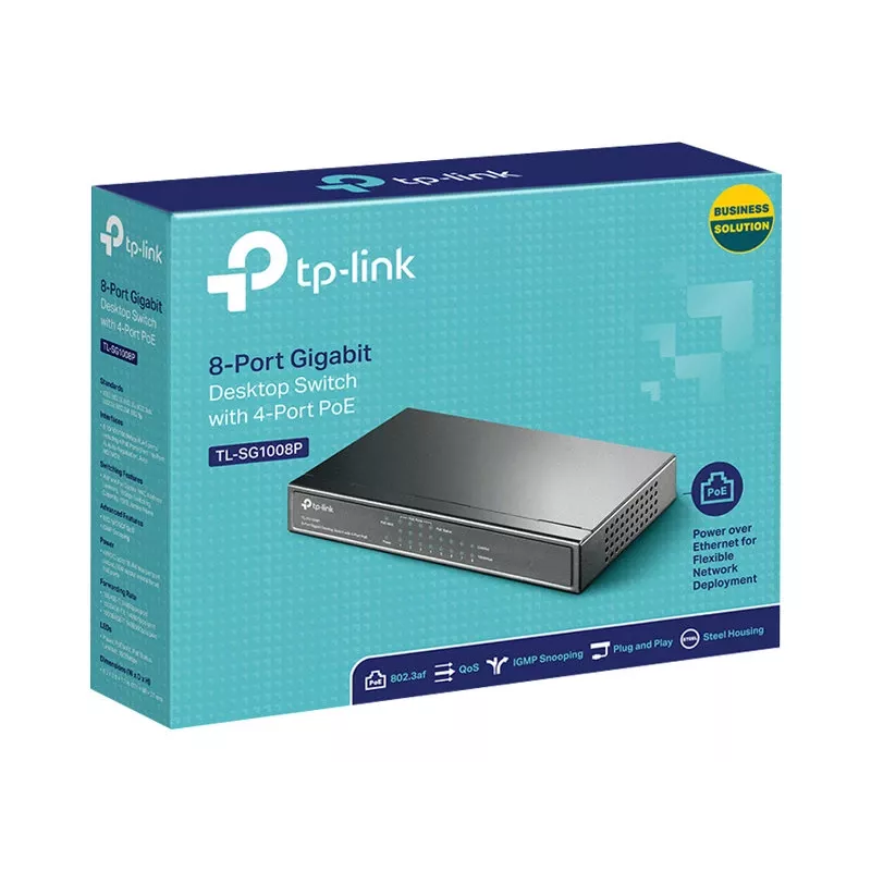 TP-Link TL-SG1008P 8-portowy Gigabitowy Desktopowy Switch PoE+, 4 porty PoE, budżet 64W, metalowy TL-SG1008P(UN)