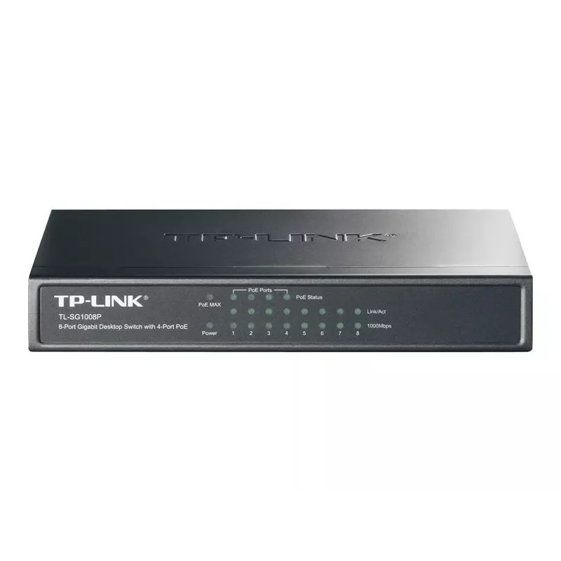 TP-Link TL-SG1008P 8-portowy Gigabitowy Desktopowy Switch PoE+, 4 porty PoE, budżet 64W, metalowy TL-SG1008P(UN)