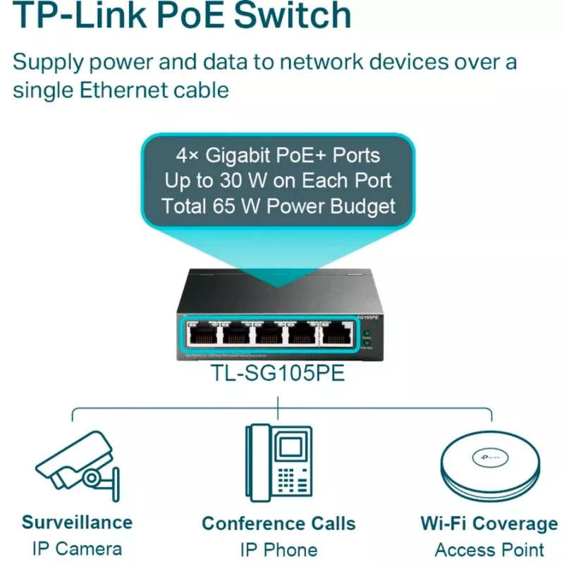 TP-Link TL-SG105PE Easy Smart Gigabit Switch z 4 portami PoE+