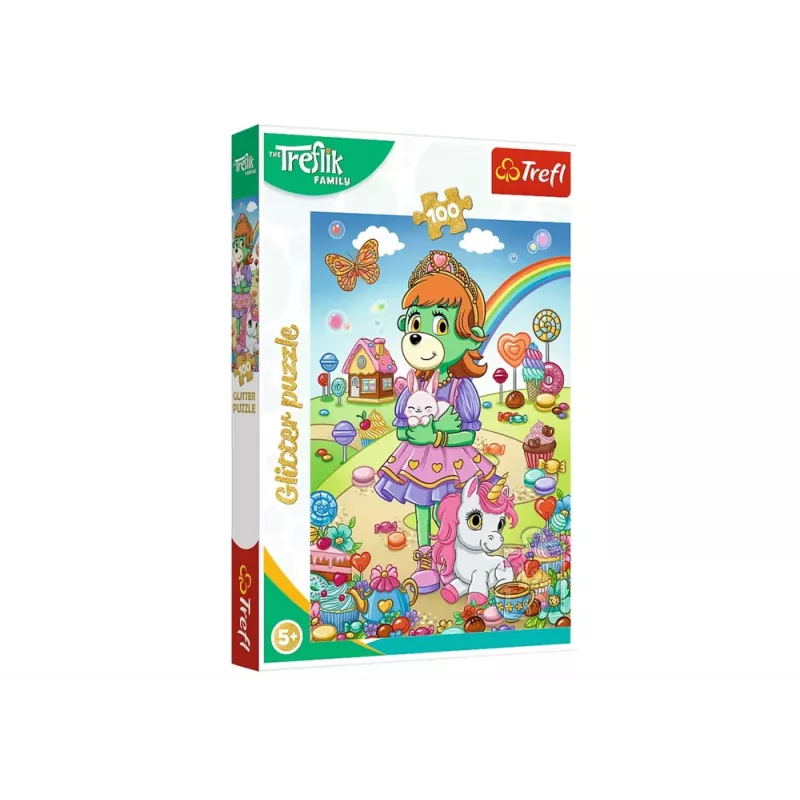 TREFL PUZZLE Puzzle z Brokatem Treflik Family 100 el. Brokat Trefliki Trefl 14833