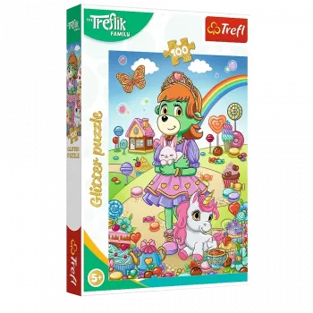 TREFL PUZZLE Puzzle z Brokatem Treflik Family 100 el. Brokat Trefliki Trefl 14833
