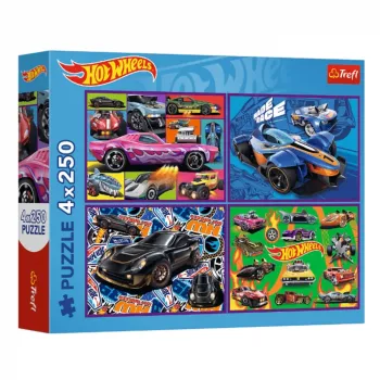 TREFL PUZZLE Puzzle 4x250 – Hot Wheels – Samochody Wyścigowe – Trefl 13312
