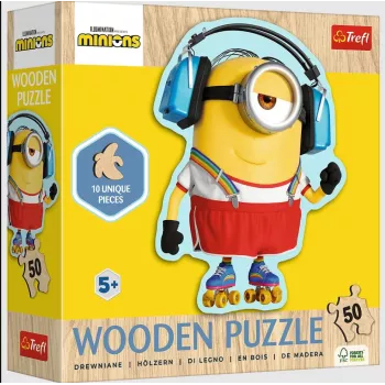 TREFL PUZZLE Drewniane Puzzle Konturowe - Crazy Minion 50 Elementów Trefl 25974
