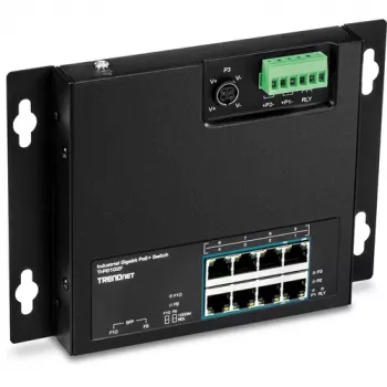 TRENDnet TI-PG102F Przemysłowy 8-portowy przełącznik Gigabit PoE+ (240W, szyna DIN, IP30, bez wentylatora)