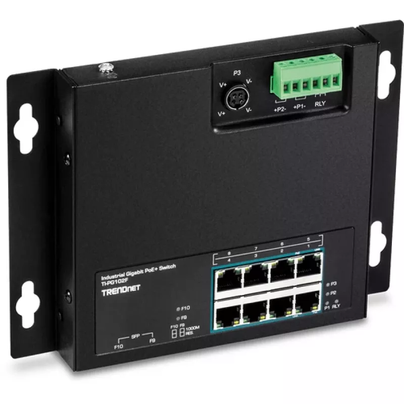 TRENDnet TI-PG102F Przemysłowy 8-portowy przełącznik Gigabit PoE+ (240W, szyna DIN, IP30, bez wentylatora)
