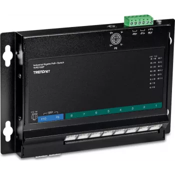 TRENDnet TI-PG102F Przemysłowy 8-portowy przełącznik Gigabit PoE+ (240W, szyna DIN, IP30, bez wentylatora)