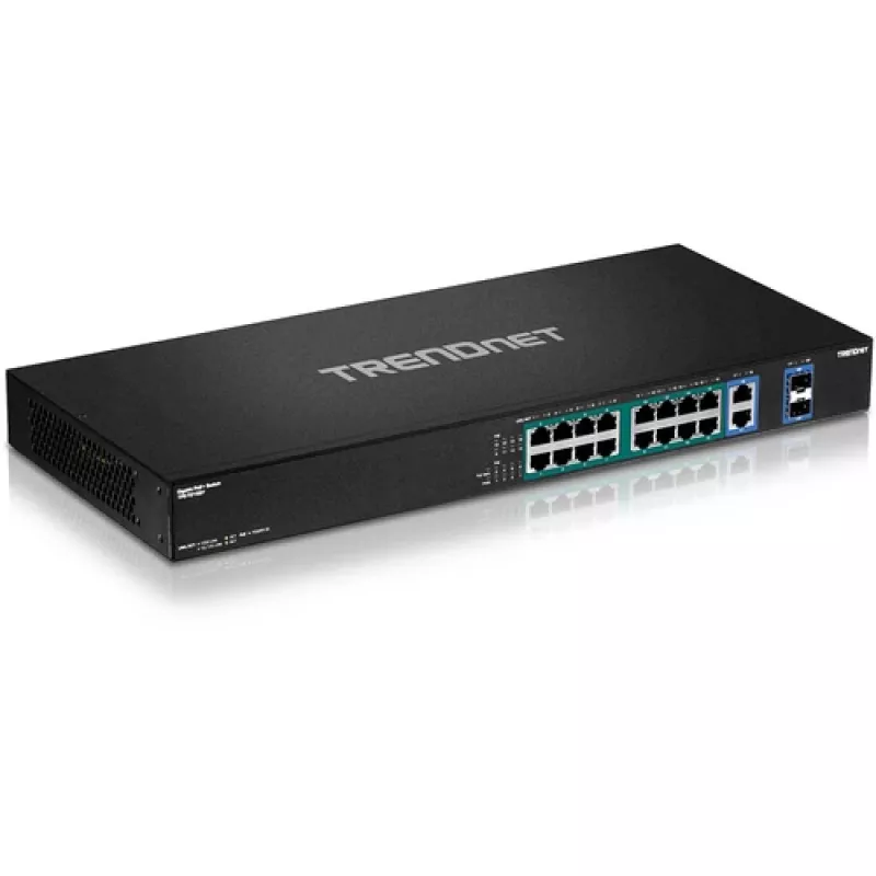 TRENDnet TPE-TG182F 18-portowy przełącznik Gigabit High Power PoE+, 16 portów PoE+, budżet 240 W, 2 porty uplink, do montażu w szafie Rack