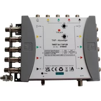 TRIAX TMST 5x1 TAP Multiswitch z 4dB stratą odgałęzienia, 5 wejść satelitarnych, wejście naziemne, 4 wyjścia abonenckie 318642