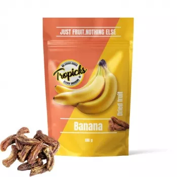 Tropicks Dried Banana 100 g – Chrupiące Słodkie Chipsy Bananowe z Olejem Kokosowym i Miodem