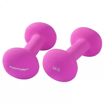 Tunturi Neoprene Dumbbells 3 kg (Para) Fioletowe – Sześciokątna konstrukcja antytoczeniowa