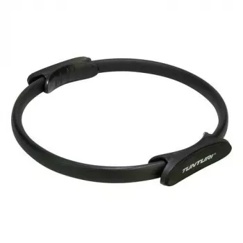 Tunturi Pilates Ring Black - Elastyczne kółko fitness z włókna szklanego z uchwytami z pianki EVA do treningu mięśni głębokich, ud, ramion, klatki piersiowej, pośladków - średnica 38 cm, średni opór, lekkie i przenośne do pilatesu, jogi, treningu siłowego