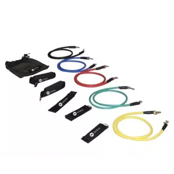 TUNTURI RS Sports Tubing Set Medium - 5 rurek oporowych z uchwytami, paskami na kostki, kotwą do drzwi i torbą