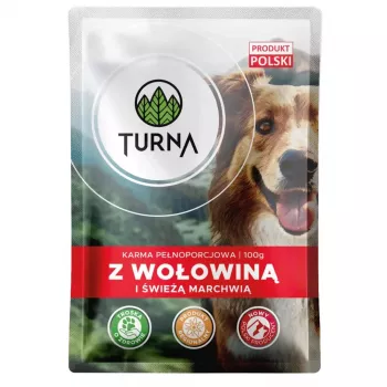 TURNA Mokra Karma dla Psów z Wołowiną – Saszetka 100 g (Pełnoporcjowy i Zbilansowany Posiłek dla Dorosłych Psów)