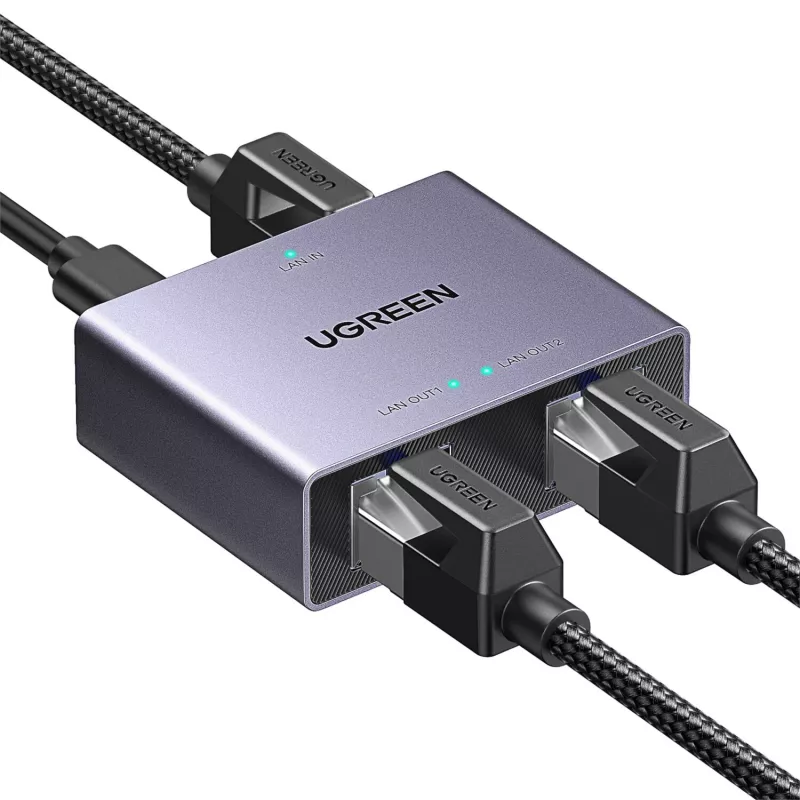 UGREEN Rozdzielacz Ethernet 1-na-2 Gigabit, 1000Mbps Adapter Sieci LAN, RJ45 Męski na 2 Żeńskie, Pasywny, Czarny