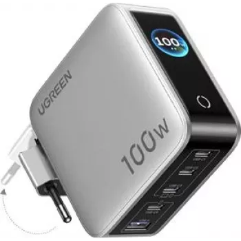 UGREEN 100W GaN Tech Nexode Pro 5-w-1 ładowarka ścienna z inteligentnym wyświetlaczem i sterowaniem dotykowym, 4x USB-C i 1x USB-A, szary 65620