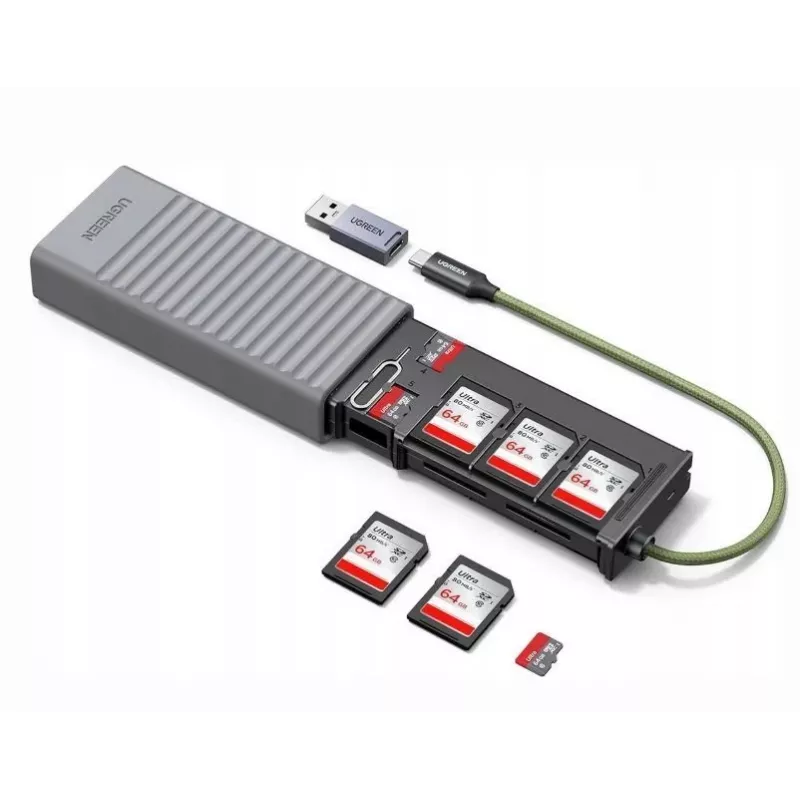 UGREEN 2-in-1 USB 3.0 SD/Micro SD Card Reader z etui na karty, szary