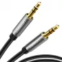 UGREEN 3,5 mm kabel aux 2 m – 24-karatowe złocone stereo audio, tlenowo-wolna miedź, podwójne ekranowanie, kurtka TPE, złącze schodkowe do etui na telefon, czarny