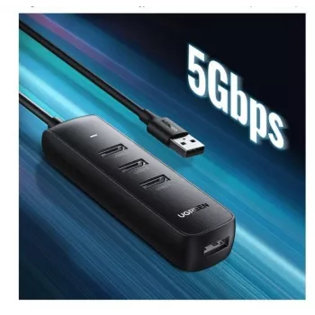UGREEN 4-in-1 USB Hub 4x USB-A 3.0 PD DC 12V 0.25m Czarny (CM416 10915)
