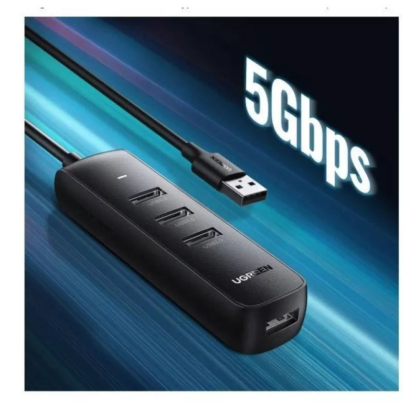 UGREEN 4-in-1 USB Hub 4x USB-A 3.0 PD DC 12V 0.25m Czarny (CM416 10915)