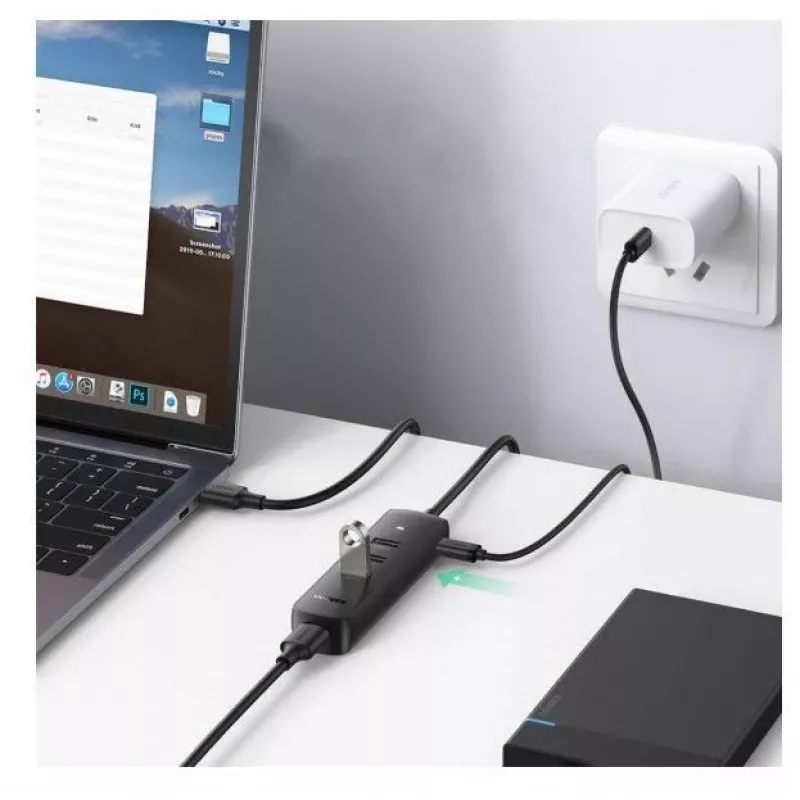 UGREEN 4-in-1 USB Hub 4x USB-A 3.0 PD DC 12V 0.25m Czarny (CM416 10915)