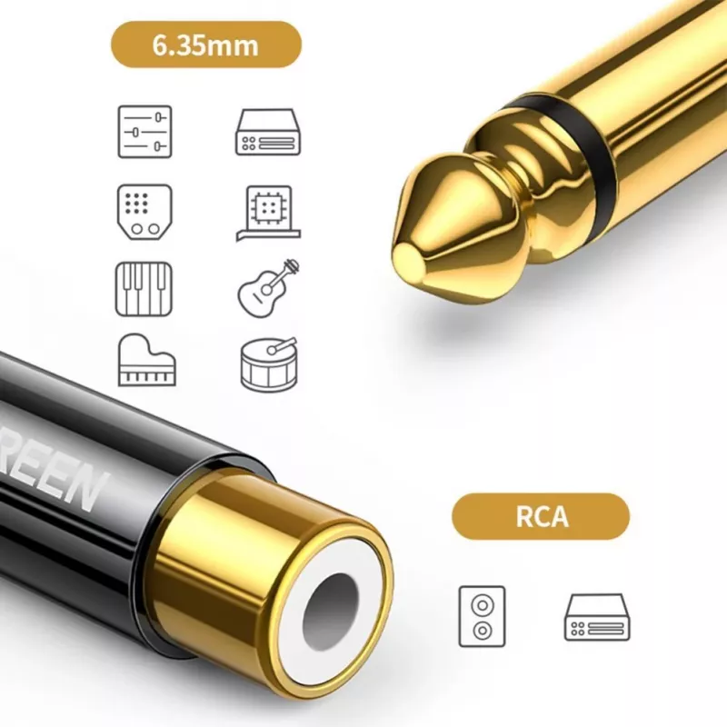 UGREEN 6.35mm Jack na RCA Żeński Złoty Adapter AV169 80731