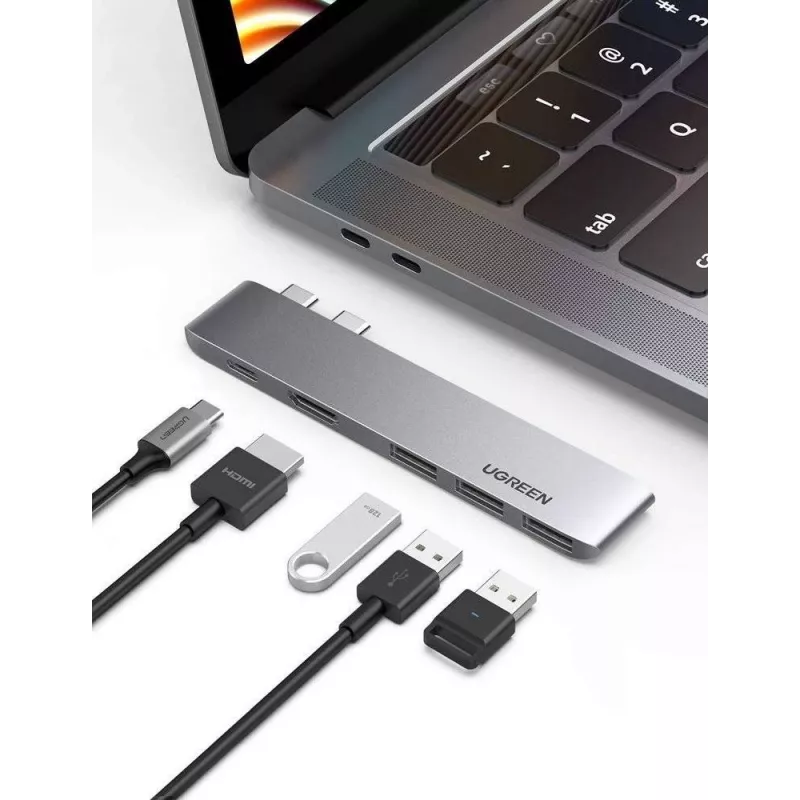 UGREEN 60559 USB-C Docking Station 9-in-1 Hub z 4K HDMI, 3x USB 3.0, Gigabit Ethernet, SD/MicroSD, 100W PD, Srebrny