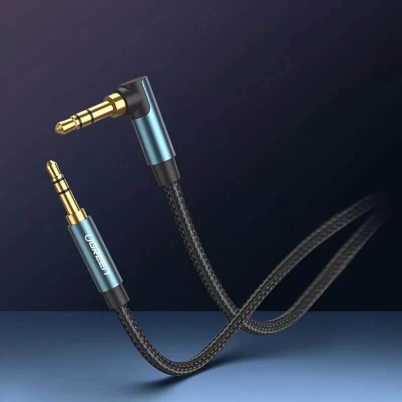 UGREEN Kątowy kabel AUX 2 x Mini Jack 3.5 mm 1.5m Niebieski (AV112)