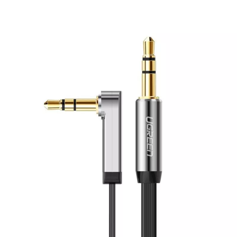 UGREEN AV119 Kabel aux 3,5 mm płaski, kątowy, 1,5 m - czarny/srebrny