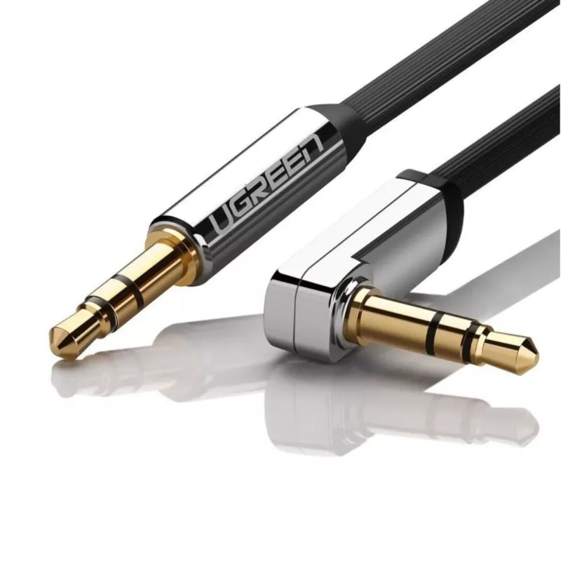 UGREEN AV119 Kabel aux płaski 3,5 mm z wtykiem kątowym 2 m - czarny/srebrny
