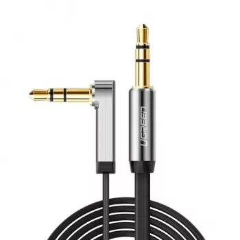 UGREEN AV119 Kabel aux płaski 3,5 mm z wtykiem kątowym 2 m - czarny/srebrny