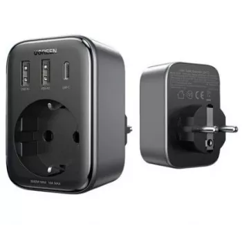 UGREEN CD314 30W GaN Ładowarka z 2 USB-A, 1 USB-C i 1 Gniazdem AC, Wtyczka EU, Czarny