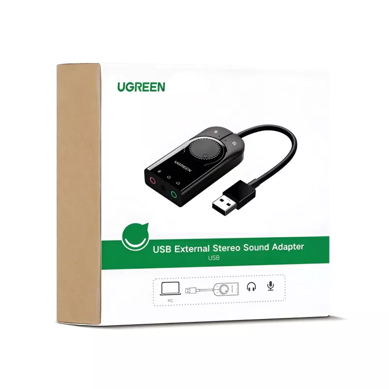 UGREEN CM129 USB-A na 3,5 mm zewnętrzny adapter dźwięku stereo - czarny