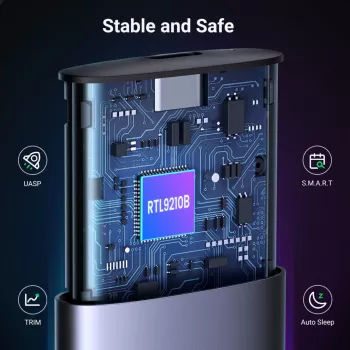 UGREEN CM400-90264 M.2 NVMe/SATA SSD Obudowa 10Gbps USB-C 3.2 Gen 2 Bezśrubowa Aluminiowa Srebrna