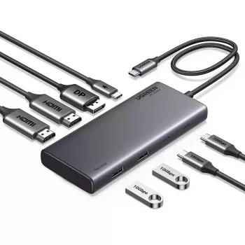 UGREEN CM639 USB-C Hub, 2x HDMI, DP, 2x USB-A, 2x USB-C 3.2 10Gbps, PD 100W, 4K 60Hz, 12-in-1