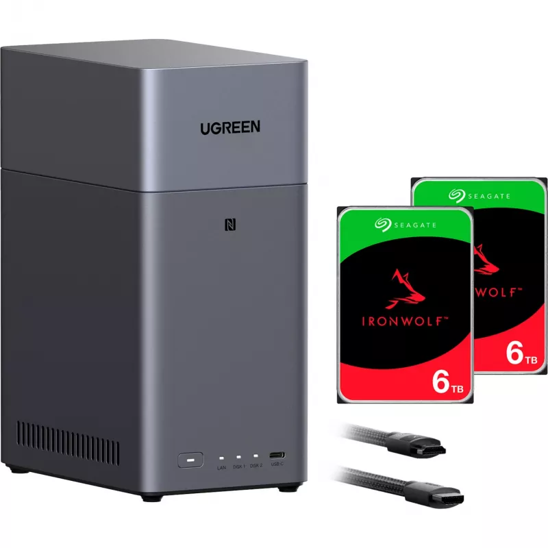 Zestaw UGREEN DH2300 + 2x 6 TB Seagate IronWolf HDD (Czarny)