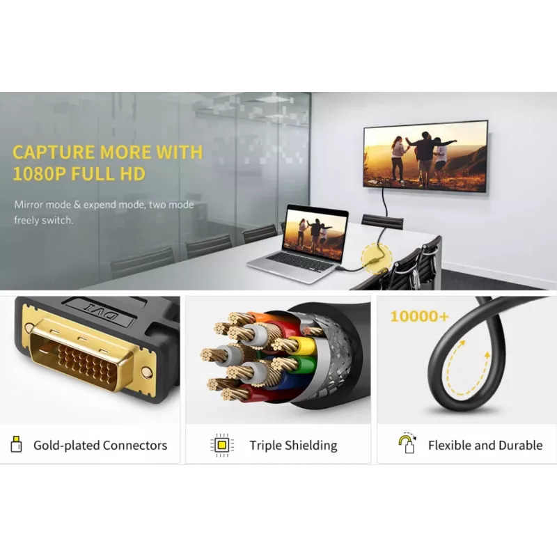 UGREEN DVI na HDMI Kabel Adapter 15cm Męski do Żeńskiego 1080p Full HD Czarny