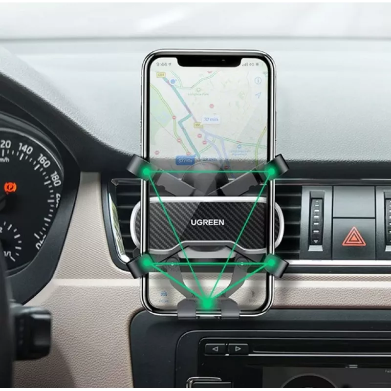 Uchwyt samochodowy UGREEN Gravity na telefon z mocowaniem na deskę rozdzielczą i przednią szybę, uniwersalna kołyska na smartfon z mocną przyssawką, obrotem 360°, teleskopowym ramieniem i przyciskiem szybkiego zwalniania, czarny