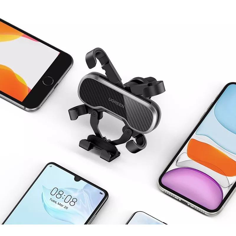 Uchwyt samochodowy UGREEN Gravity na telefon z mocowaniem na deskę rozdzielczą i przednią szybę, uniwersalna kołyska na smartfon z mocną przyssawką, obrotem 360°, teleskopowym ramieniem i przyciskiem szybkiego zwalniania, czarny