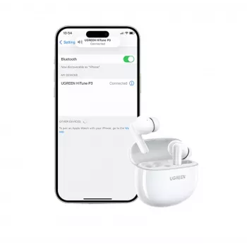 UGREEN HiTune P3 Dokanałowe słuchawki bezprzewodowe z hybrydową ANC, redukcją szumów 35dB, 4-mikrofonowym ENC, baterią 30H, IPX5, Bluetooth 5.2, niskim opóźnieniem, białe