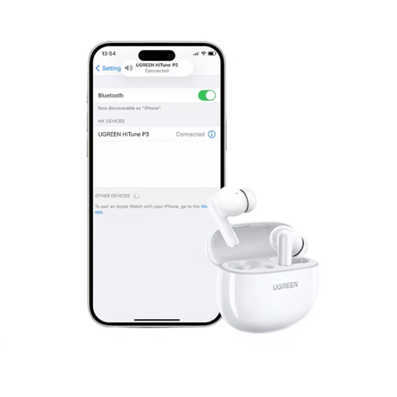 UGREEN HiTune P3 Dokanałowe słuchawki bezprzewodowe z hybrydową ANC, redukcją szumów 35dB, 4-mikrofonowym ENC, baterią 30H, IPX5, Bluetooth 5.2, niskim opóźnieniem, białe